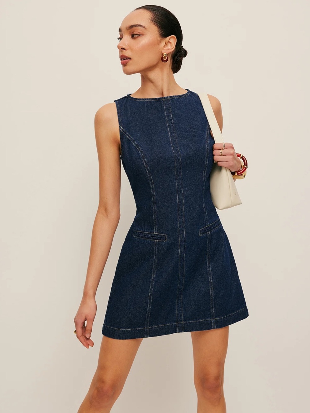 Commense Blue Sleeveless Denim Midi Dress S | Minimalist Denim Dress - Picture 4 of 7
